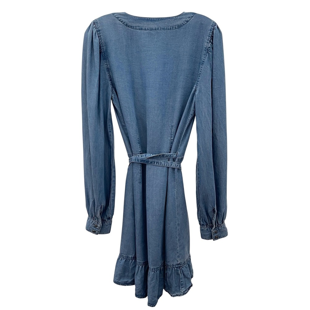 Paige Kendry Denim Wrap Ruffle Dress Juno Chambray Western Boho Womens M Blue - Picture 6 of 16